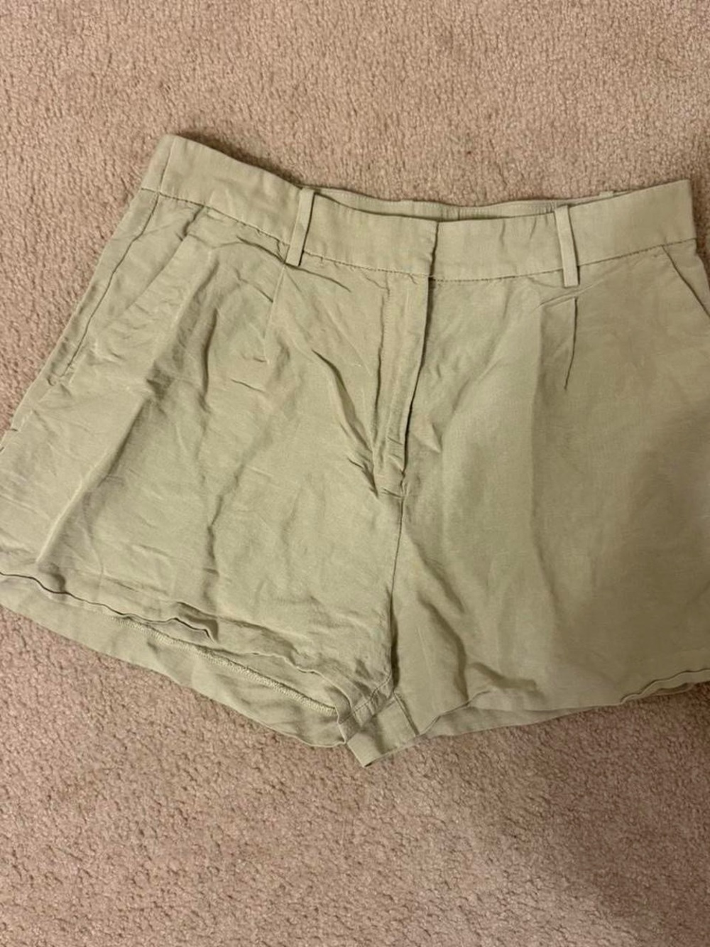 H&M Light Olive High-Waist Pleated Women's Shorts